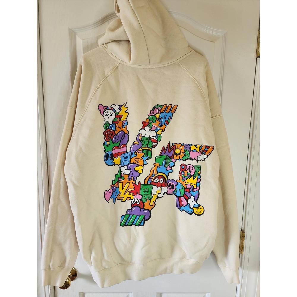 YoungLA Trippy Logo Hoodie Cream Graphic Oversized Sweatshirt XXL Model 560 - Picture 2 of 8